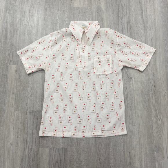 Vintage Kmart Geometric Polo Shirt Men's Medium Geometric 60s 70s Grandpa Club - Picture 1 of 8